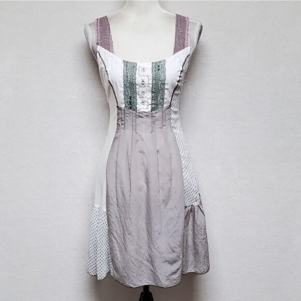Cottagecore Vintage Multi-color Multi Fabric Patchwork Lightweight Mini Dress M - Picture 3 of 15